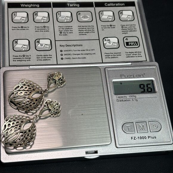 BIDER Mexico 925 Sterling Silver Openwork Dangle Clip On Earrings Vintage - Picture 7 of 7